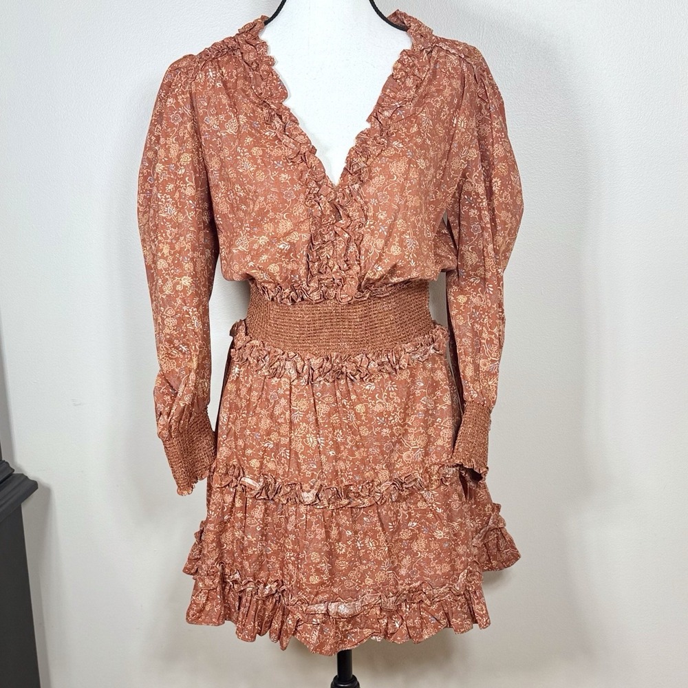 House of Harlow 1960 Revolve Womens Dress M Rust Floral Mini Cottagecore Boho
